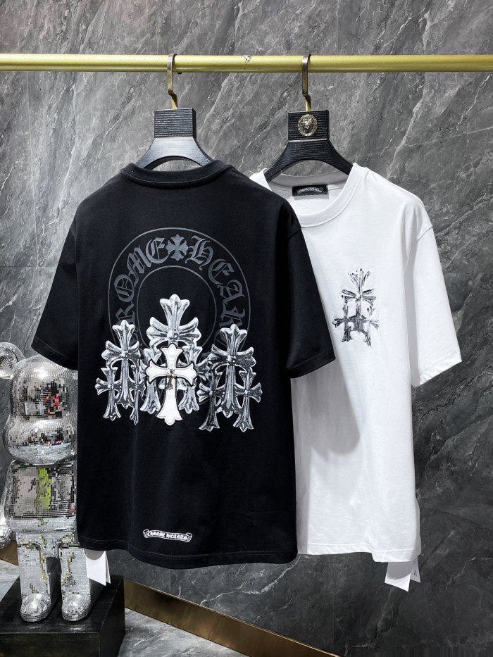 1:1 quality version Metallic ragged embroidered cross tee
