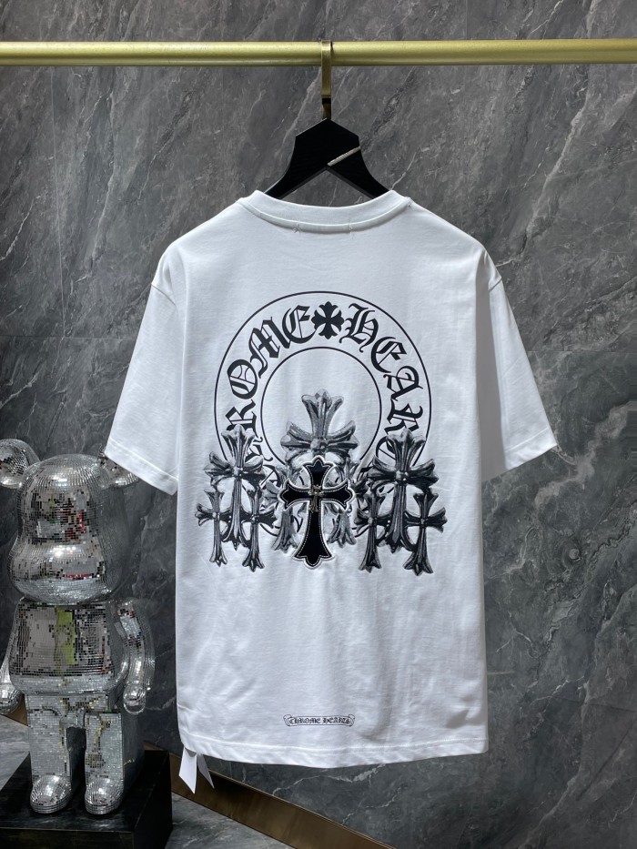 1:1 quality version Metallic ragged embroidered cross tee