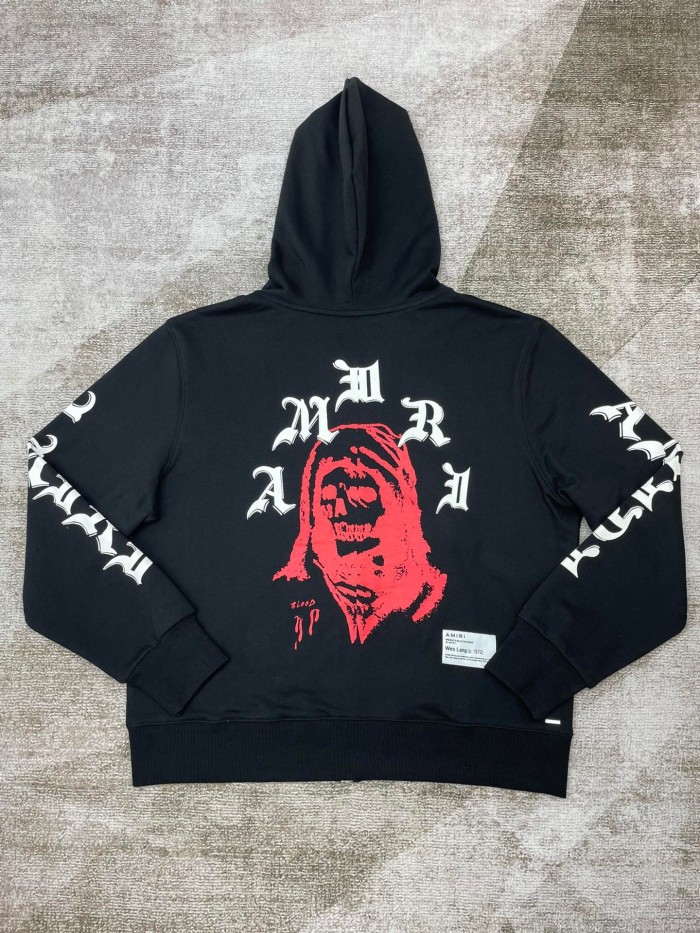 1:1 quality version Sanskrit skull zipper hoodie