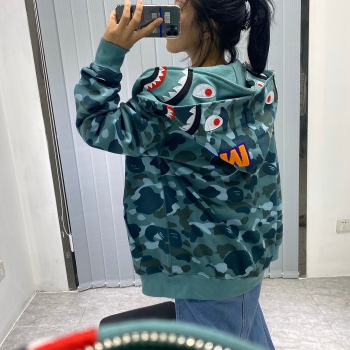 [Buy More Save More]1:1 quality version Lake blue camouflage double-headed shark hoodie