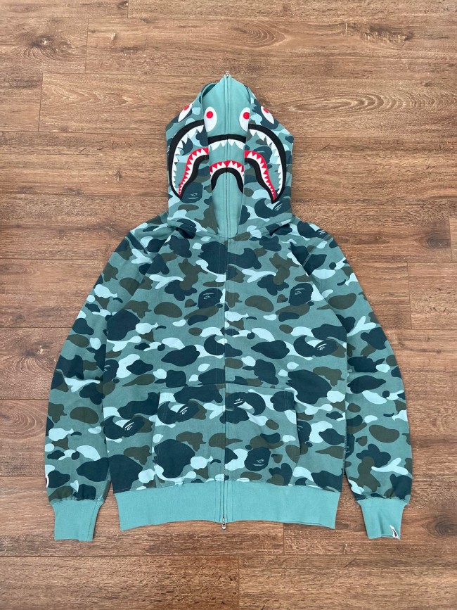 [Buy More Save More]1:1 quality version Lake blue camouflage double-headed shark hoodie