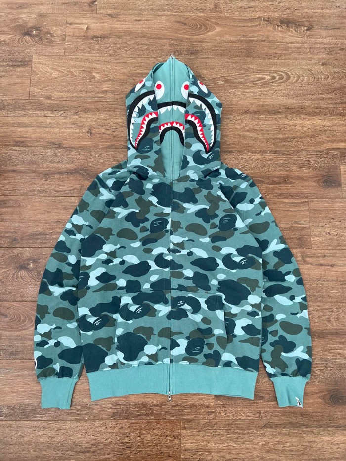 [Buy More Save More]1:1 quality version Lake blue camouflage double-headed shark hoodie