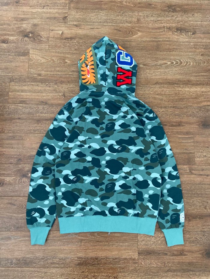 [Buy More Save More]1:1 quality version Lake blue camouflage double-headed shark hoodie