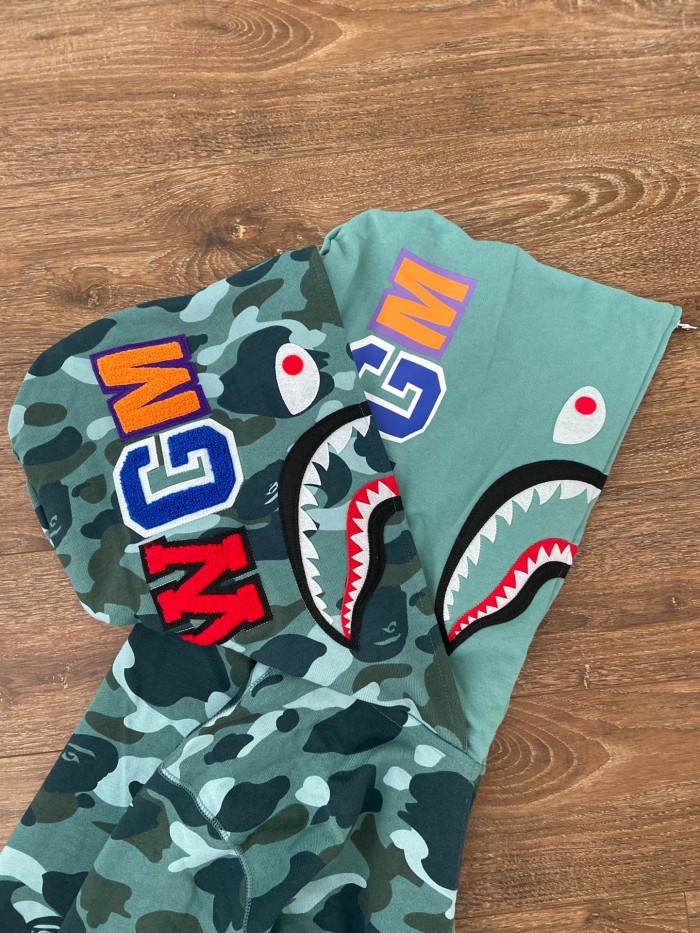 [Buy More Save More]1:1 quality version Lake blue camouflage double-headed shark hoodie