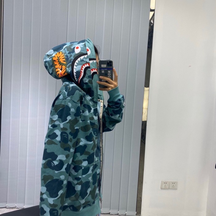 [Buy More Save More]1:1 quality version Lake blue camouflage double-headed shark hoodie