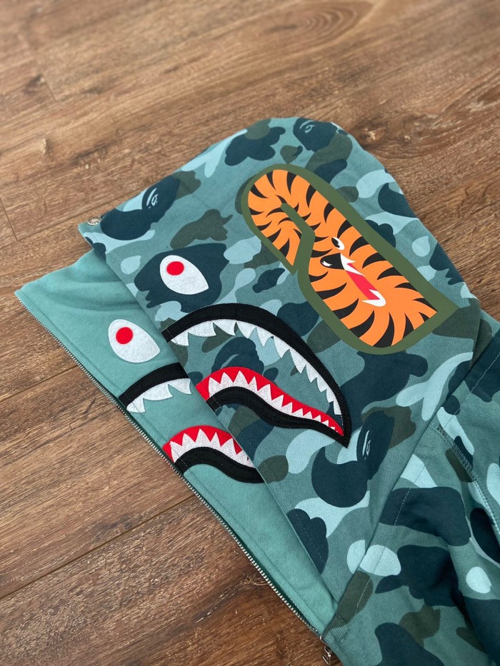 [Buy More Save More]1:1 quality version Lake blue camouflage double-headed shark hoodie