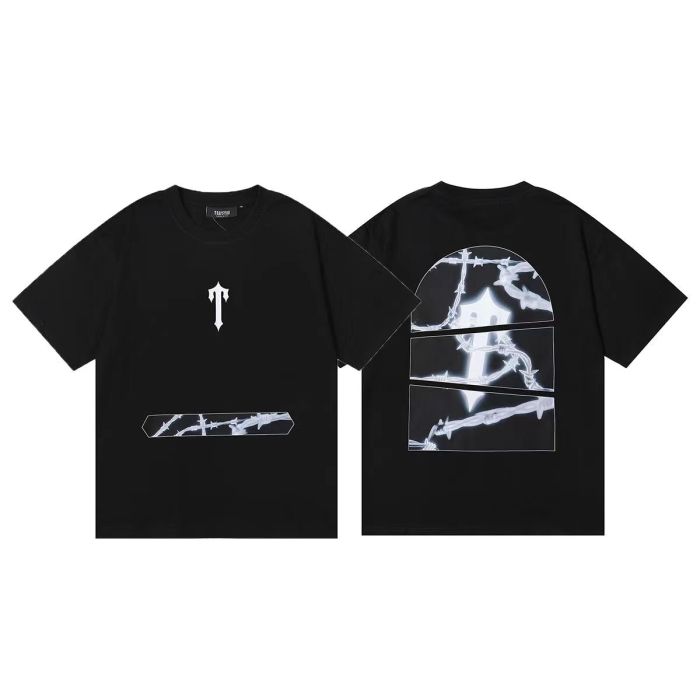 Back luminous letters thorn pattern tee