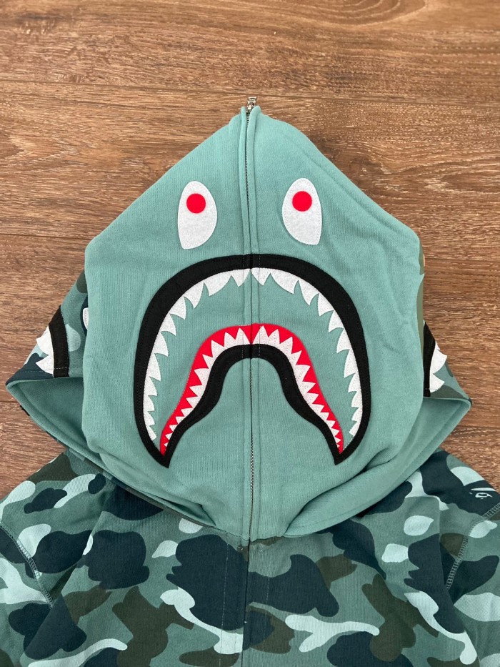 [Buy More Save More]1:1 quality version Lake blue camouflage double-headed shark hoodie