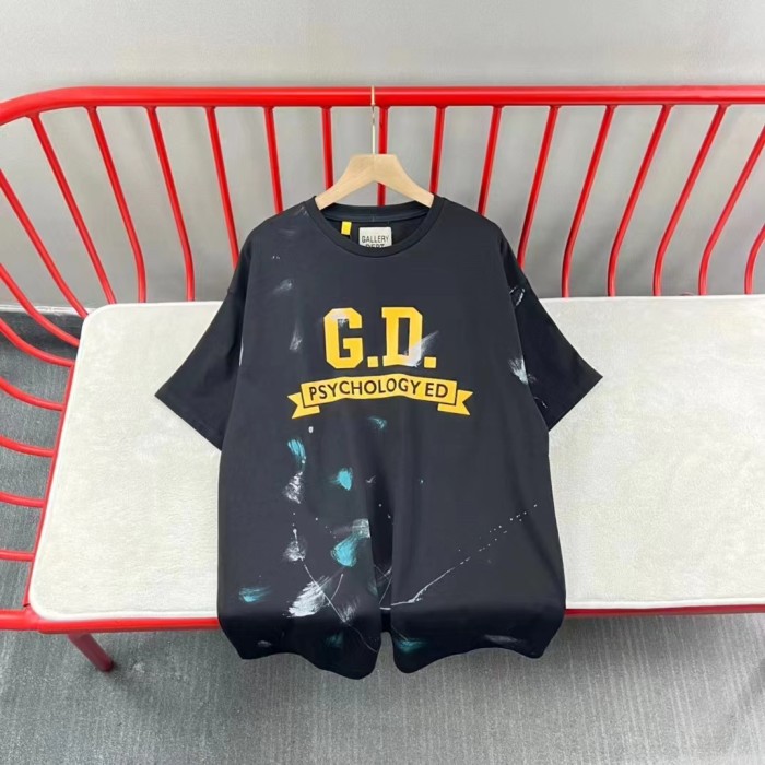 1:1 quality version Ink splash hand-painted letters printed washed tee 2 colors