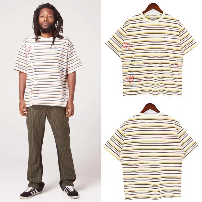 Apricot striped personalized hand-painted pattern T-shirt