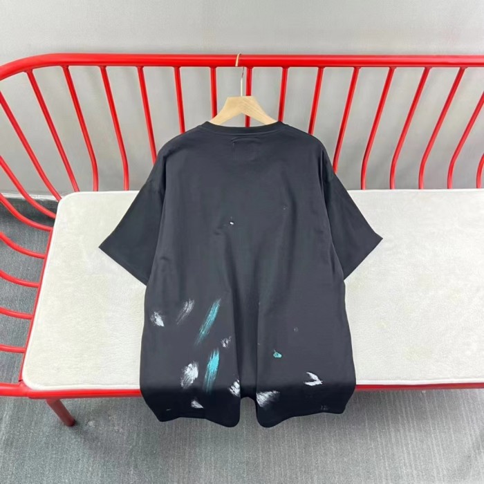 1:1 quality version Ink splash hand-painted letters printed washed tee 2 colors