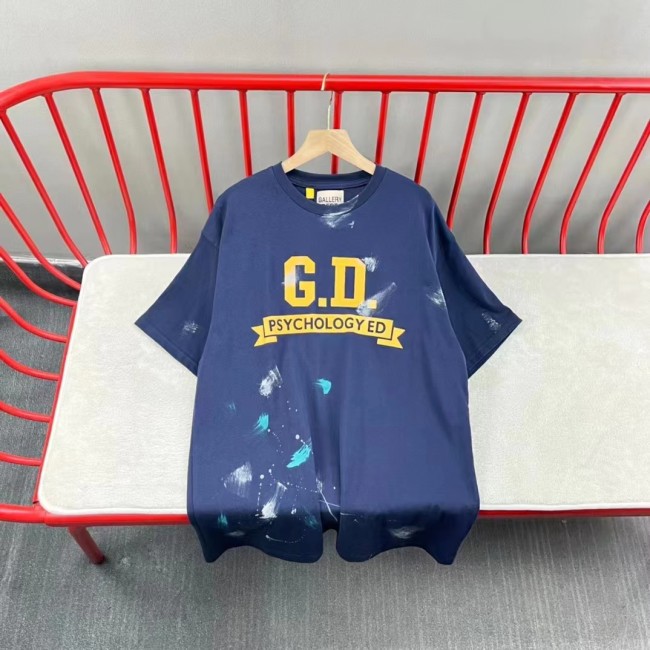 1:1 quality version Ink splash hand-painted letters printed washed tee 2 colors