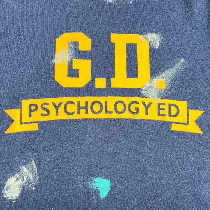 1:1 quality version Ink splash hand-painted letters printed washed tee 2 colors