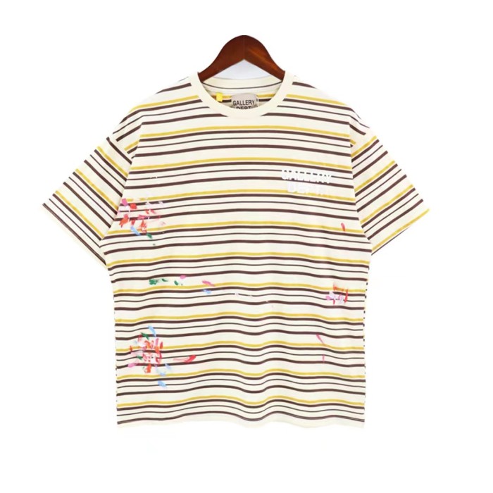 Apricot striped personalized hand-painted pattern T-shirt