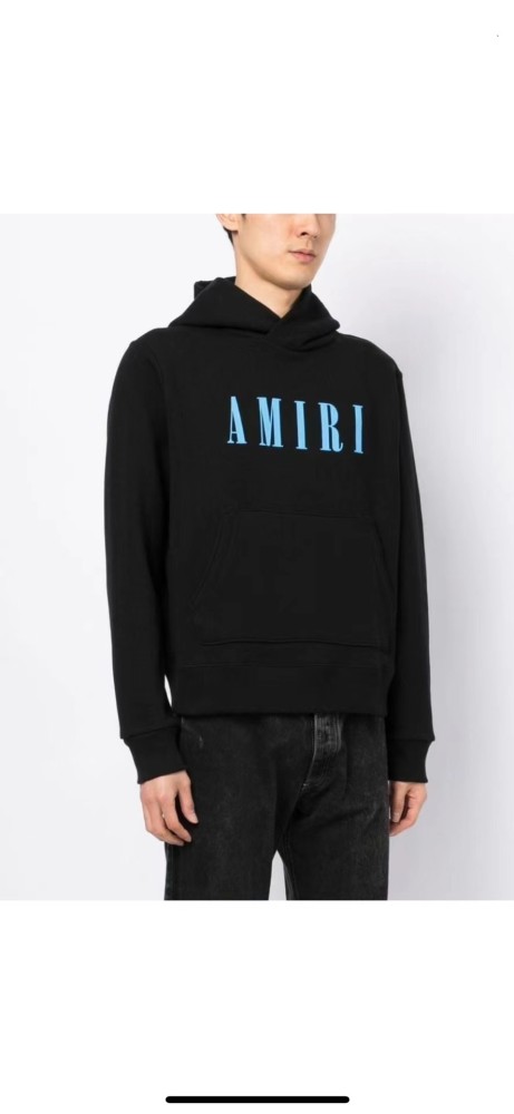 1:1 quality version Blue classic letter logo printed hoodie black