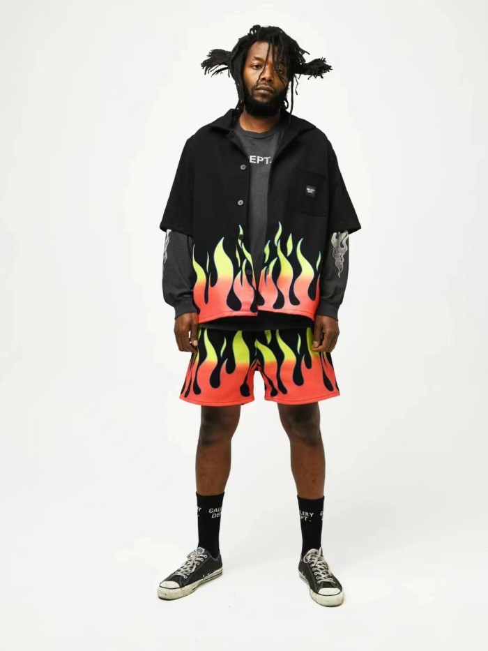 Flame print short-sleeved shirt shorts