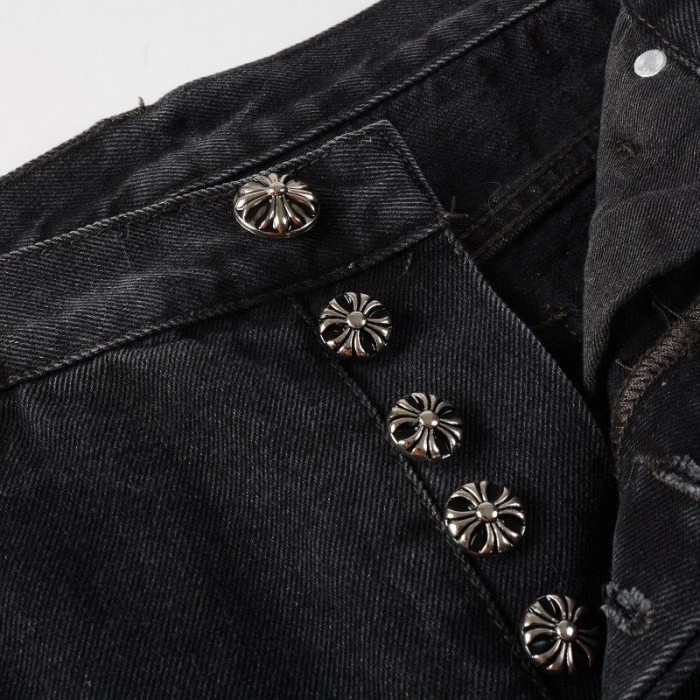 No brand lable Crossbuckle button graffiti patchwork flared jeans black