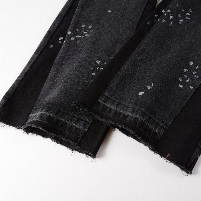 No brand lable Crossbuckle button graffiti patchwork flared jeans black