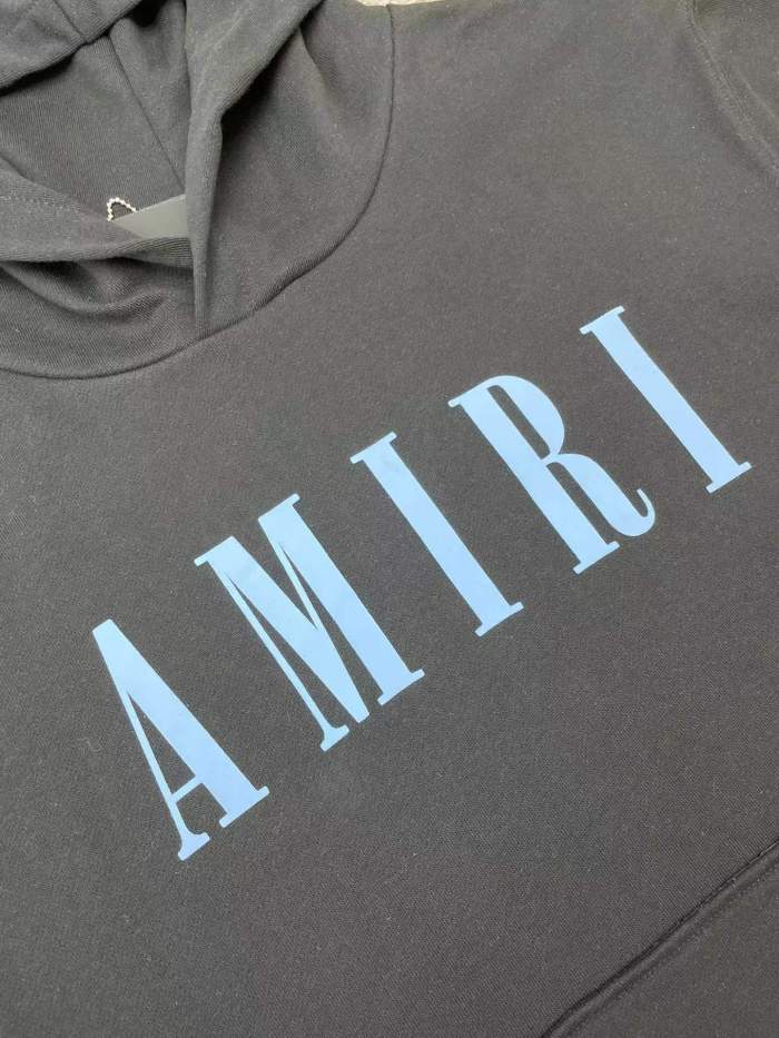 1:1 quality version Blue classic letter logo printed hoodie black