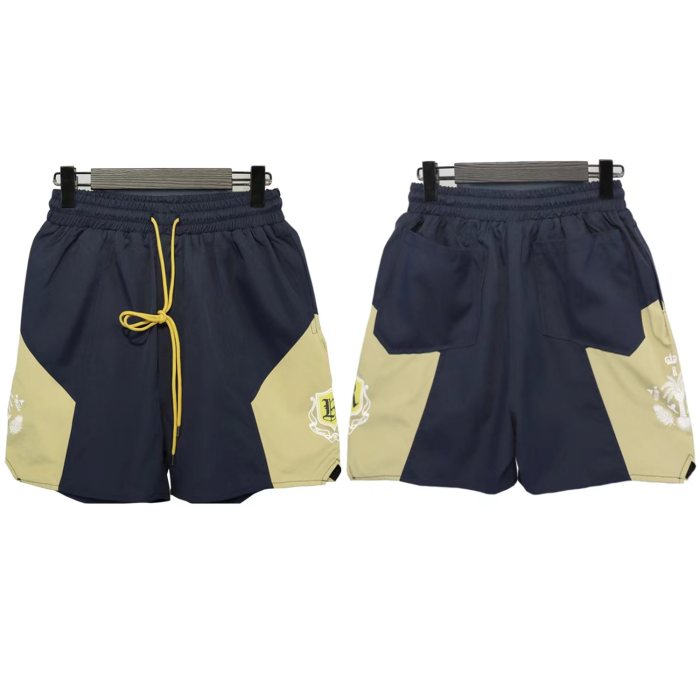 Letters coconut tree print color blocking sports shorts