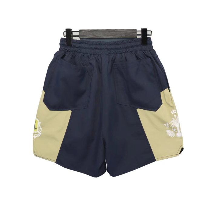 Letters coconut tree print color blocking sports shorts