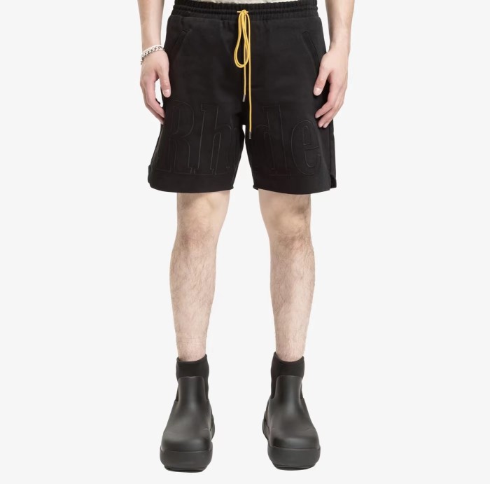 [Buy More Save More]Summer letter logo embroidered drawstring shorts black