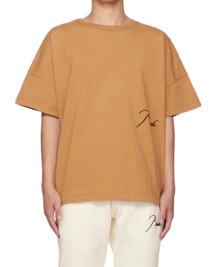 Minimalist retro monogram embroidered solid colour tee 3 colors