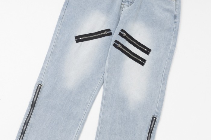 Retro zipper ripped jeans