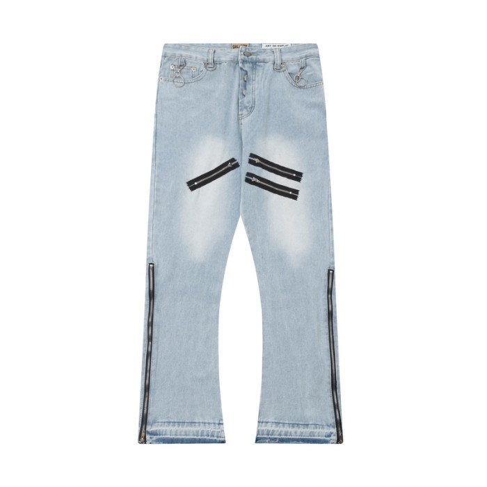 Retro zipper ripped jeans