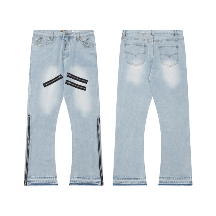 Retro zipper ripped jeans
