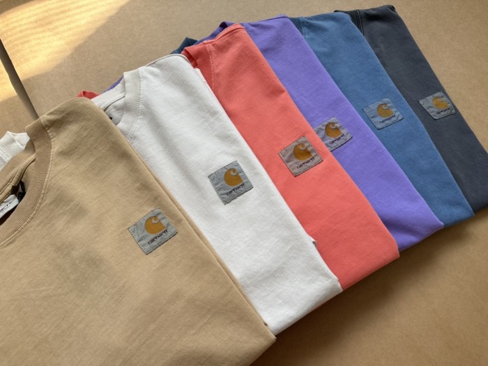 Solid color small logo round neck washed and worn tee 6 colors