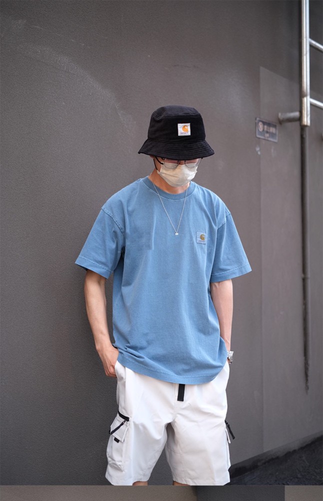 Solid color small logo round neck washed and worn tee 6 colors