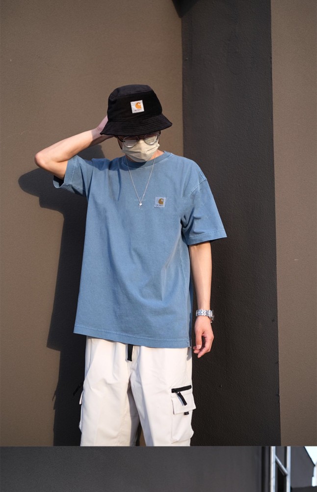 Solid color small logo round neck washed and worn tee 6 colors