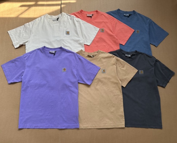 Solid color small logo round neck washed and worn tee 6 colors