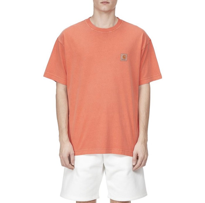Solid color small logo round neck washed and worn tee 6 colors
