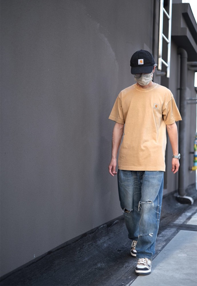 Solid color small logo round neck washed and worn tee 6 colors