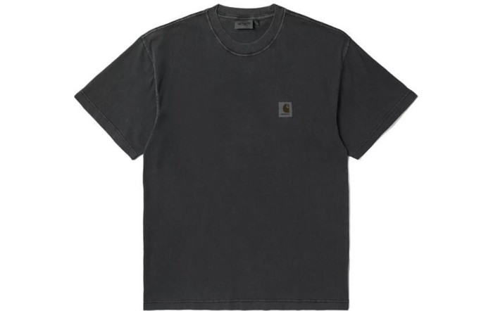 Solid color small logo round neck washed and worn tee 6 colors