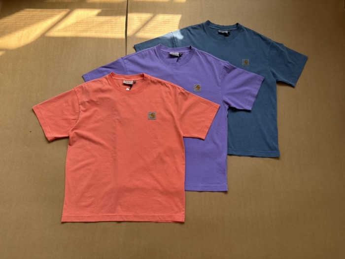 Solid color small logo round neck washed and worn tee 6 colors