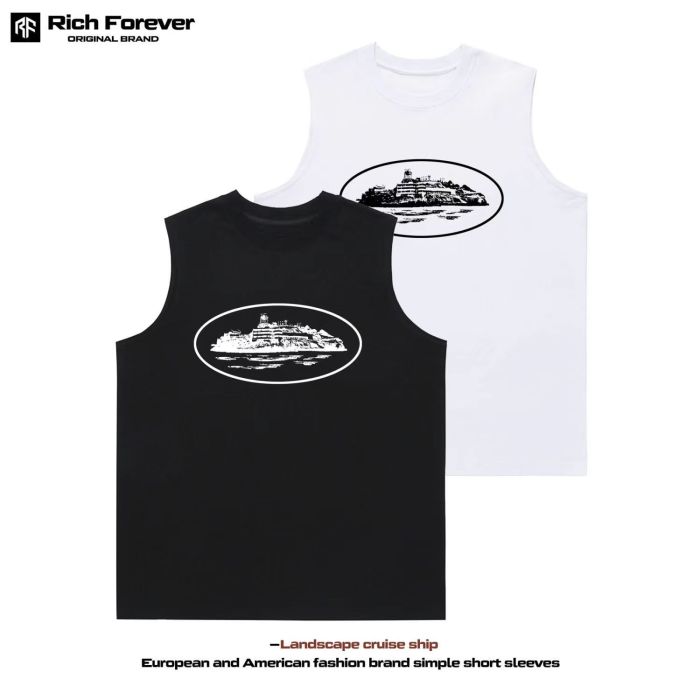 [buy more save more] Island Print Sleeveless Canvas Vest 4 colors