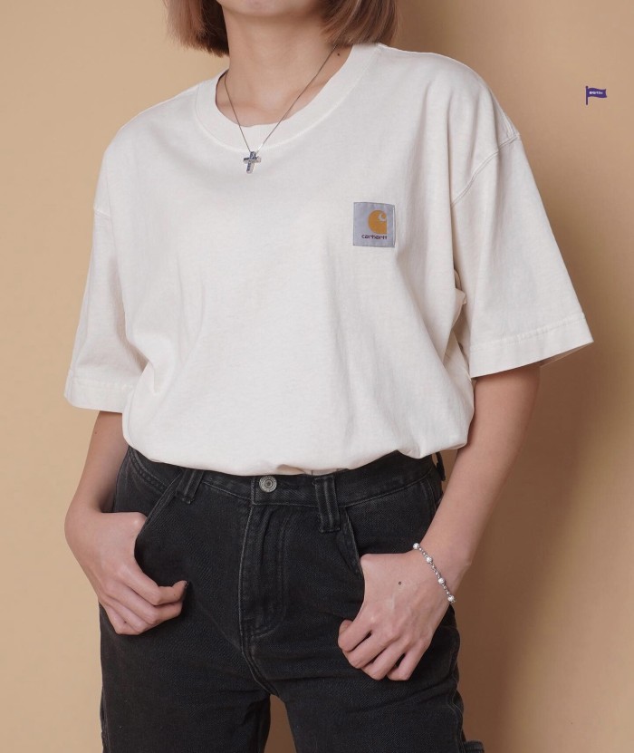 Solid color small logo round neck washed and worn tee 6 colors