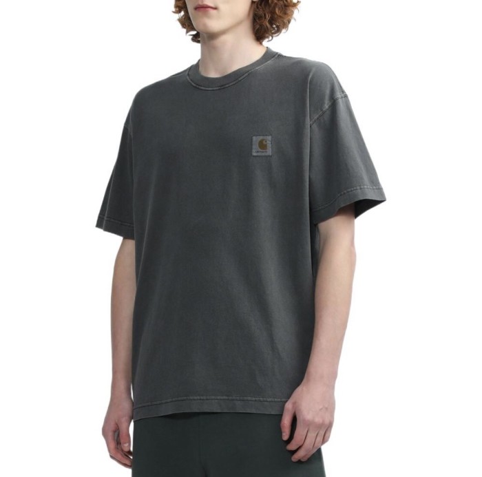 Solid color small logo round neck washed and worn tee 6 colors