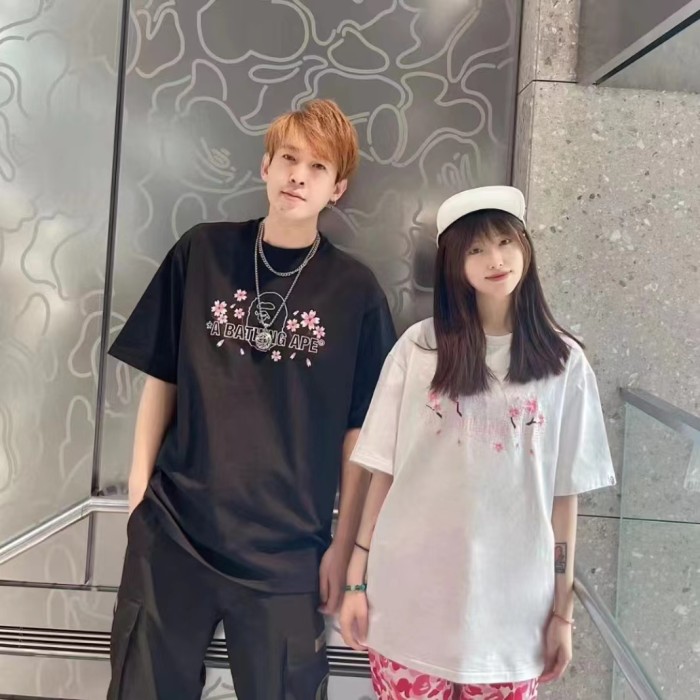 Cherry blossom embroidery ape head solid color tee 2 colors