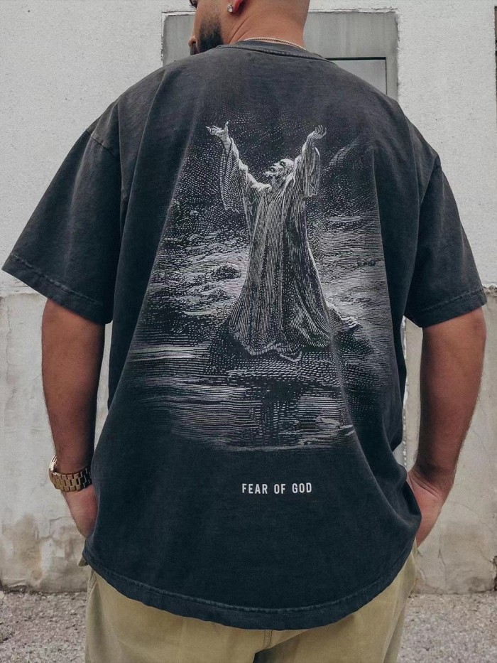 1:1 quality version Prayer for Salvation Print Wash water to do old tee