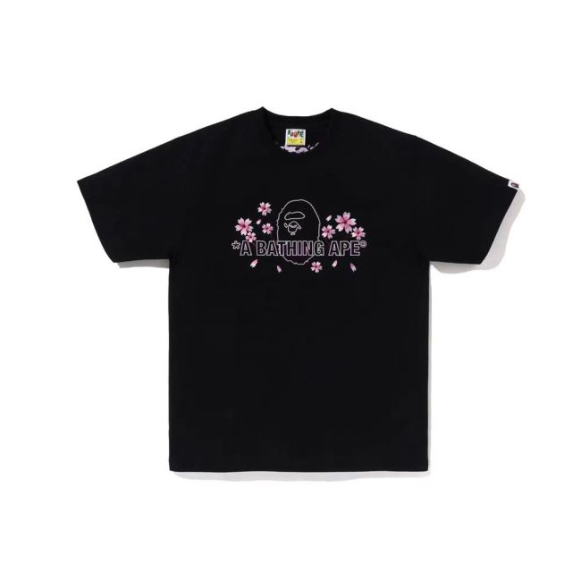 Cherry blossom embroidery ape head solid color tee 2 colors