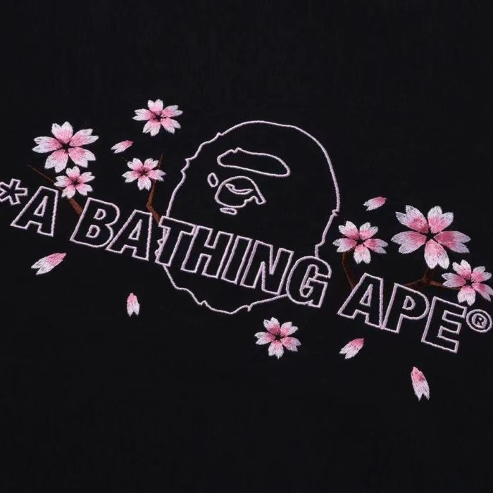 Cherry blossom embroidery ape head solid color tee 2 colors