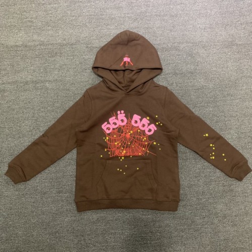 555 red spider web print children's hoodie pants set brown