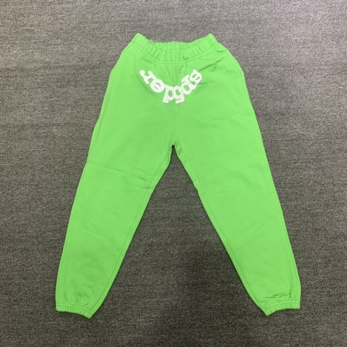 Flocked letters spider web print children's hoodie pants set green