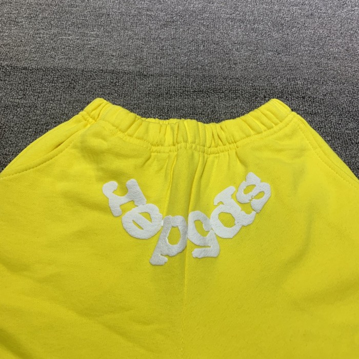 Flocked letters spider web print children's hoodie pants set yellow