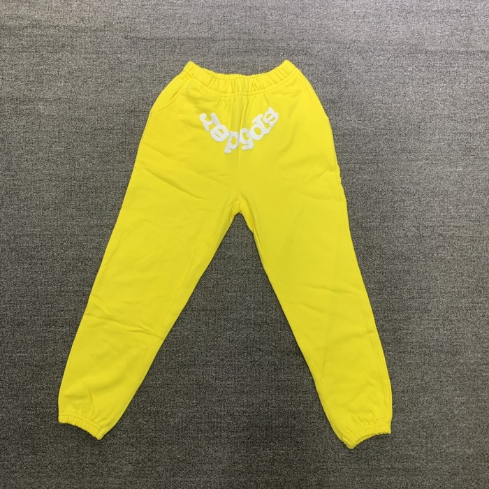 Flocked letters spider web print children's hoodie pants set yellow
