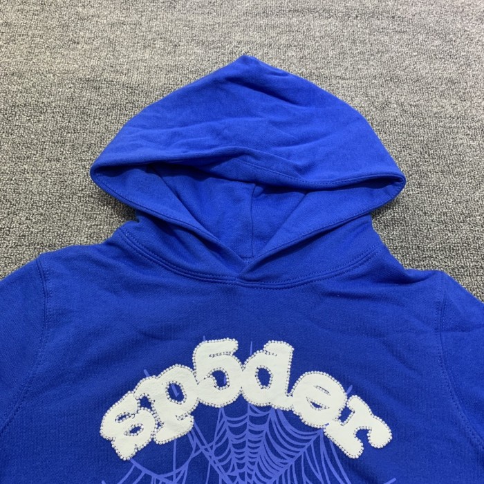 Flocked letters spider web print children's hoodie pants set blue